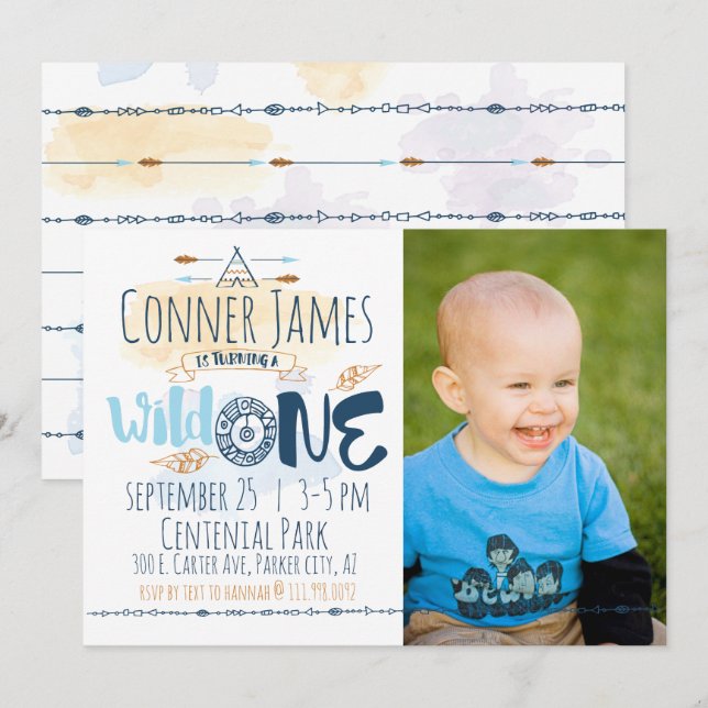 Wild One Boy First Birthday Invitation (Front/Back)