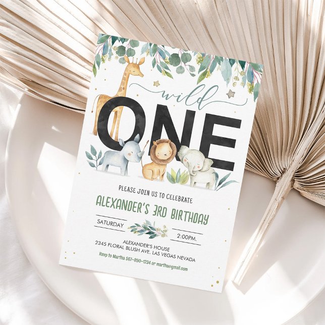 Wild One Boy Safari Birthday Jungle Animals Invitation (Creator Uploaded)