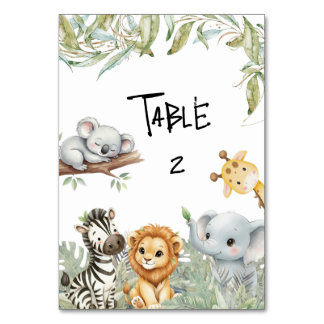 Wild One Boy Safari Jungle Animals Baby Shower  Table Number