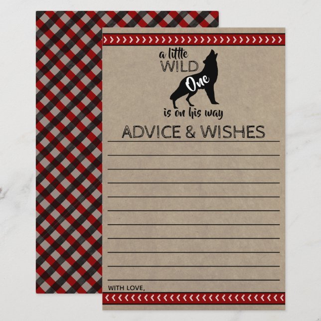 Wild One Boys Baby Shower Advice & Wishes (Front/Back)