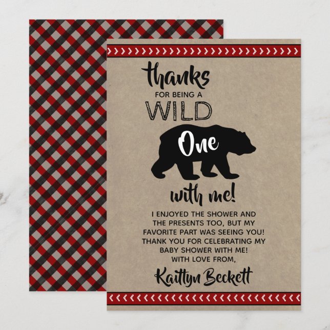 Wild One Boys Baby Shower Thank You Card (Front/Back)