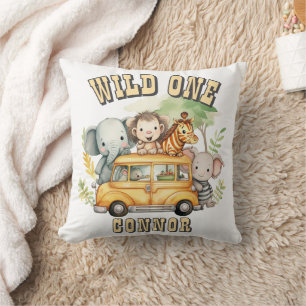 Wild one boys birthday safari animals cushion