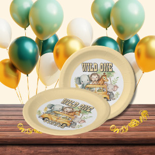 Wild one boys birthday safari animals  paper plate