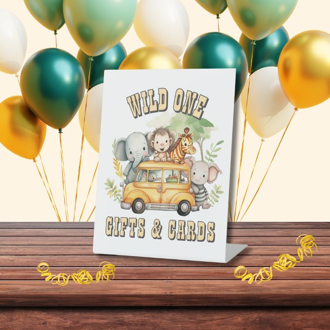 Wild one boys birthday safari animals pedestal sign (Creator Uploaded)