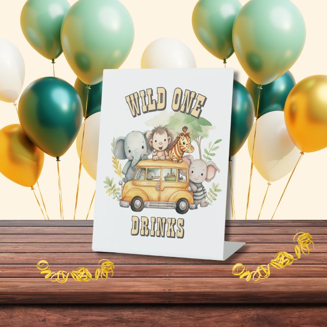 Wild one boys birthday safari animals  pedestal sign (Creator Uploaded)