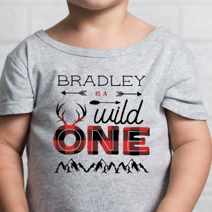Wild One Boys Rustic Plaid Lumberjack 1st Birthday Baby T-Shirt