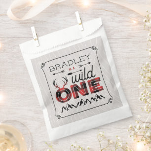 Wild One Boys Rustic Plaid Lumberjack 1st Birthday Favour Bags