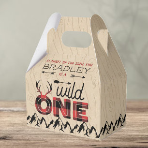Wild One Boys Rustic Plaid Lumberjack 1st Birthday Favour Box