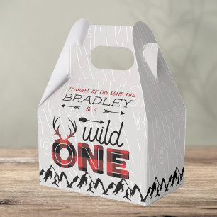 Wild One Boys Rustic Plaid Lumberjack 1st Birthday Favour Box