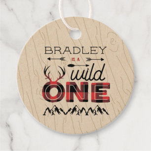 Wild One Boys Rustic Plaid Lumberjack 1st Birthday Favour Tags
