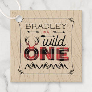 Wild One Boys Rustic Plaid Lumberjack 1st Birthday Favour Tags