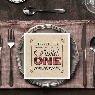 Wild One Boys Rustic Plaid Lumberjack 1st Birthday Napkin