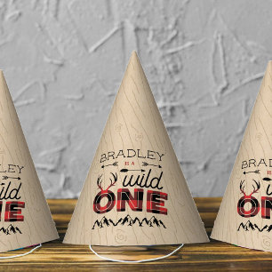 Wild One Boys Rustic Plaid Lumberjack 1st Birthday Party Hat