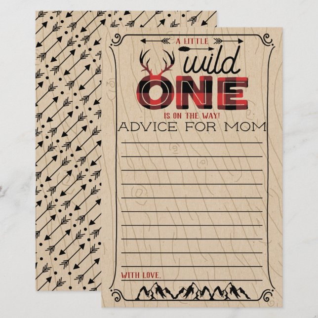 Wild One Boys Rustic Plaid Lumberjack Baby Advice (Front/Back)