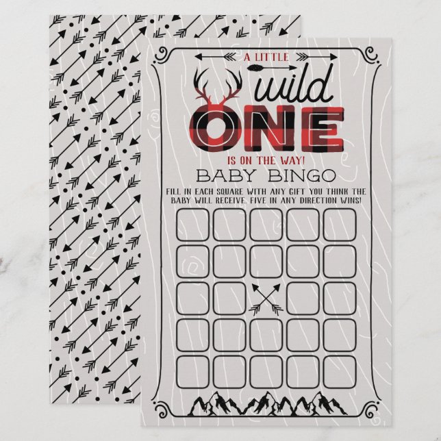 Wild One Boys Rustic Plaid Lumberjack Baby Bingo (Front/Back)
