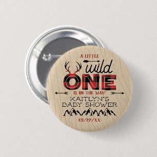Wild One Boys Rustic Plaid Lumberjack Baby Shower 6 Cm Round Badge