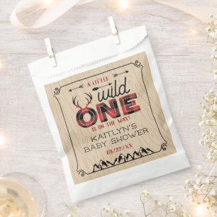Wild One Boys Rustic Plaid Lumberjack Baby Shower Favour Bags