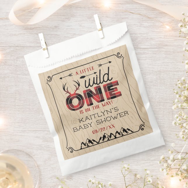 Wild One Boys Rustic Plaid Lumberjack Baby Shower Favour Bags (Clipped)
