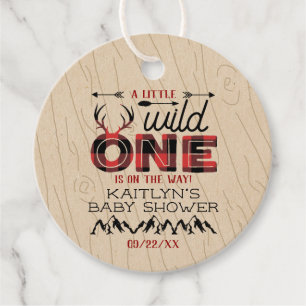 Wild One Boys Rustic Plaid Lumberjack Baby Shower Favour Tags