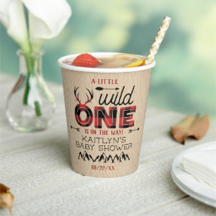 Wild One Boys Rustic Plaid Lumberjack Baby Shower Paper Cups