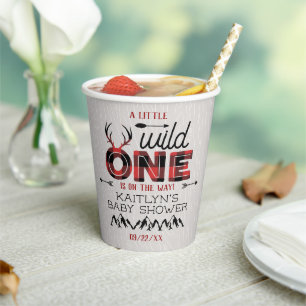 Wild One Boys Rustic Plaid Lumberjack Baby Shower Paper Cups