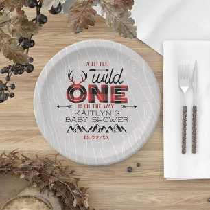 Wild One Boys Rustic Plaid Lumberjack Baby Shower Paper Plate