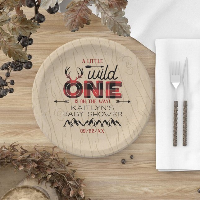 Wild One Boys Rustic Plaid Lumberjack Baby Shower Paper Plate (Creator Uploaded)