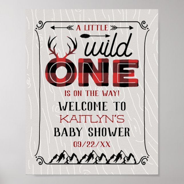 Wild One Boys Rustic Plaid Lumberjack Baby Shower Poster (Front)