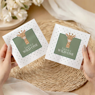 Wild One Boys' Safari Green Giraffe Birthday Napkin