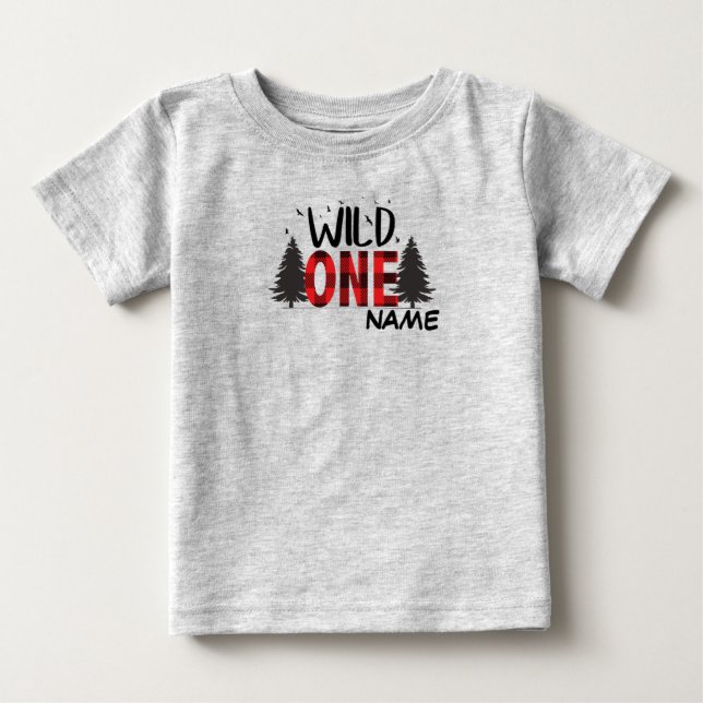 wild one buffalo plaid first birthday baby T-Shirt (Front)