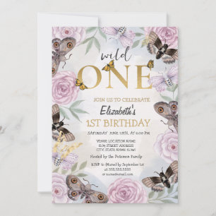 Wild One Butterflies Flowers  Birthday  Invitation