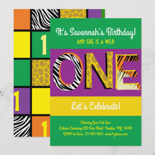 Wild One Colourful 1st Birthday Invitations