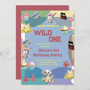 Wild One cute Animals 1st Birthday Invitation