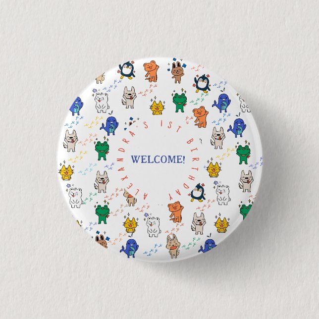 Wild ONE Cute Animals 1st Birthday Kids  3 Cm Round Badge (Front)
