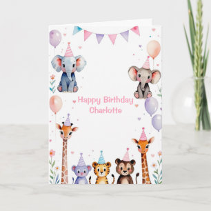Wild One Cute Animals Balloon girls 1st Birthday Invitation