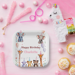 Wild One Cute Animals Balloon girls Birthday Paper Plate