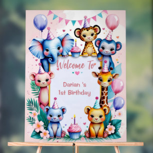 Wild One Cute Animals Balloon kids 1st Birthday Acrylic Sign