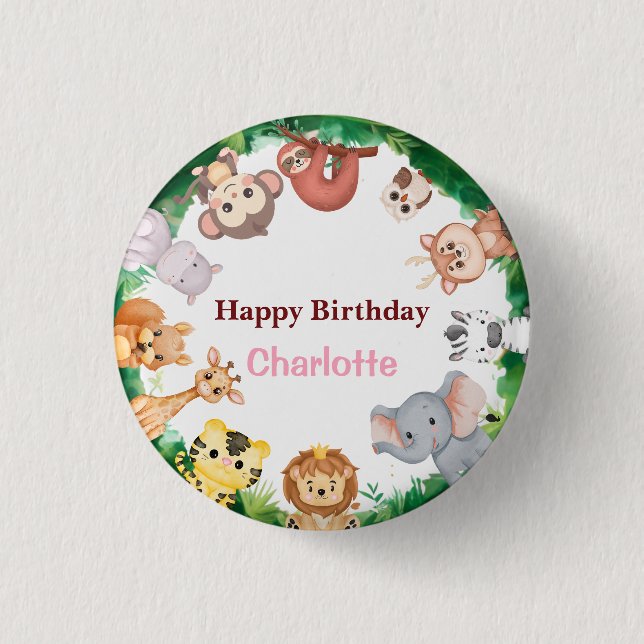Wild One Cute Animals zoo Birthday party 3 Cm Round Badge (Front)
