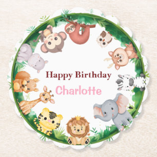 Wild One Cute Animals zoo Birthday party Paper Coaster