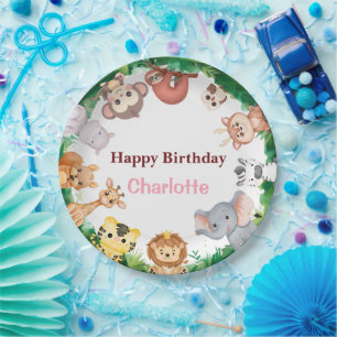 Wild One Cute Animals zoo Birthday party Paper Plate