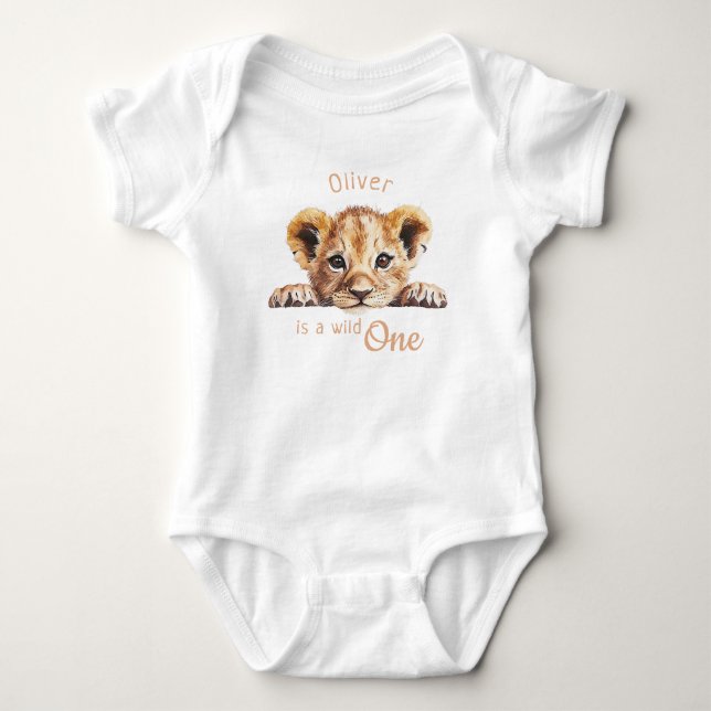 Wild One Cute Baby Lion Personalised Bodysuit (Front)