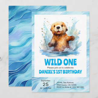 Wild One Cute Baby Sea Otter in Water 1st Birthday Invitation