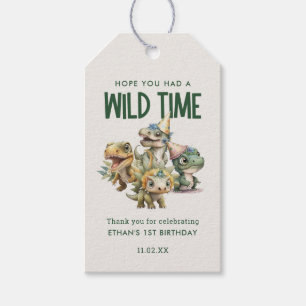 Wild One Cute Dinosaur Birthday Party Favour Gift Tags