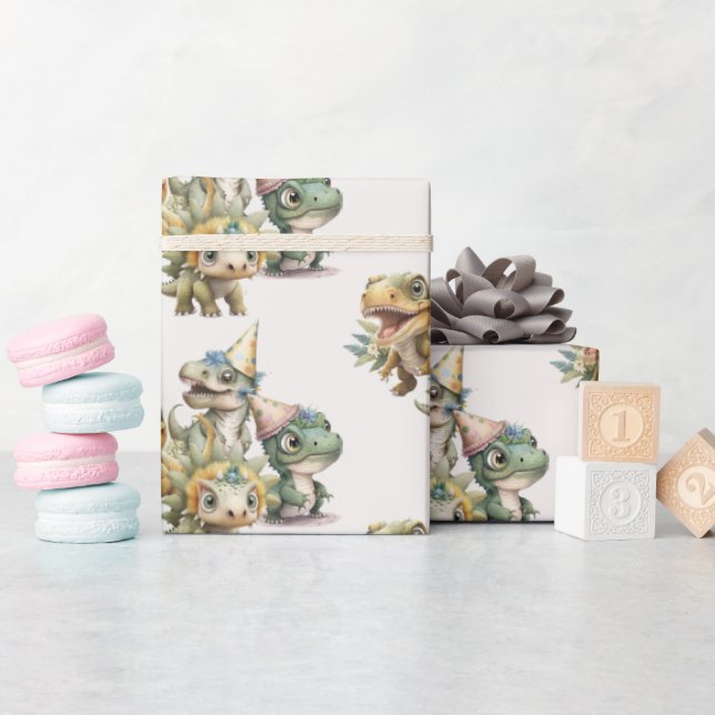 Wild One Cute Dinosaur Birthday Party Wrapping Paper (Baby Shower)