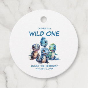 Wild One Cute Dinosaur First Birthday Party Favour Tags