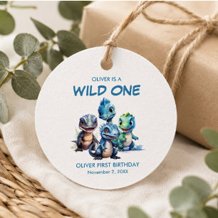 Wild One Cute Dinosaur First Birthday Party Favour Tags