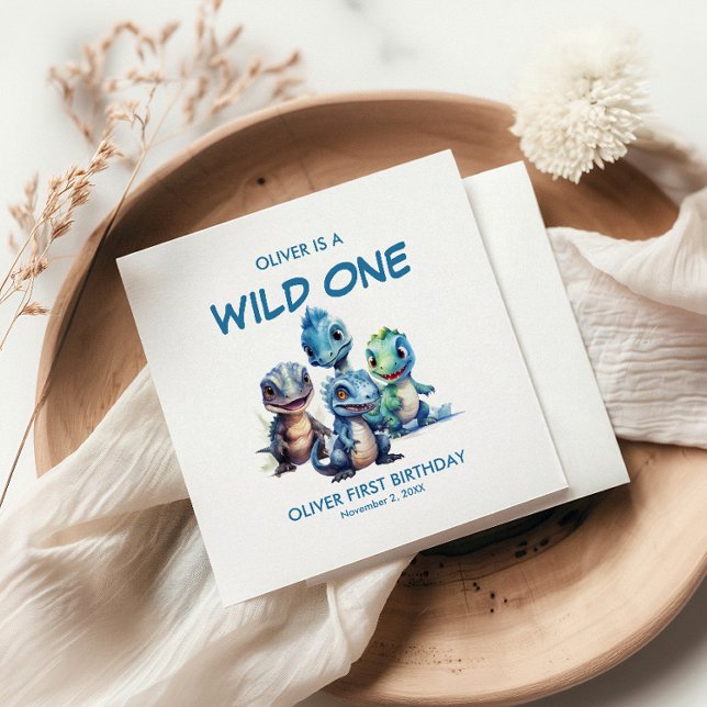 Wild One Cute Dinosaur First Birthday Party Napkin (Creator Uploaded)