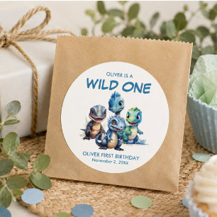 Wild One Cute Dinosaur First Birthday Party Square Sticker