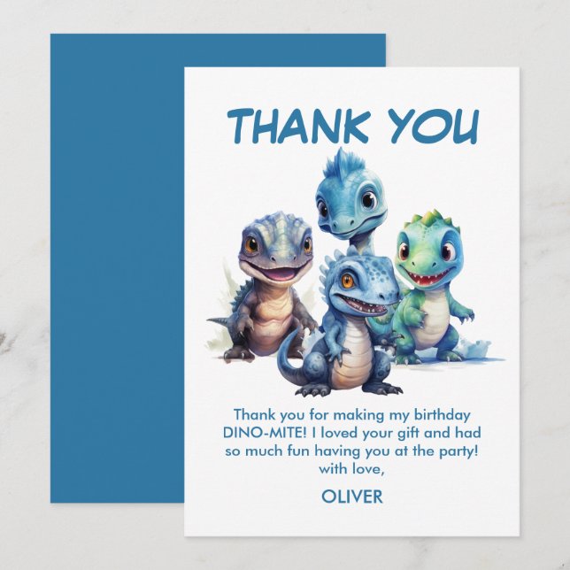 Wild One Cute Dinosaur First Birthday Party Thank You Card (Front/Back)