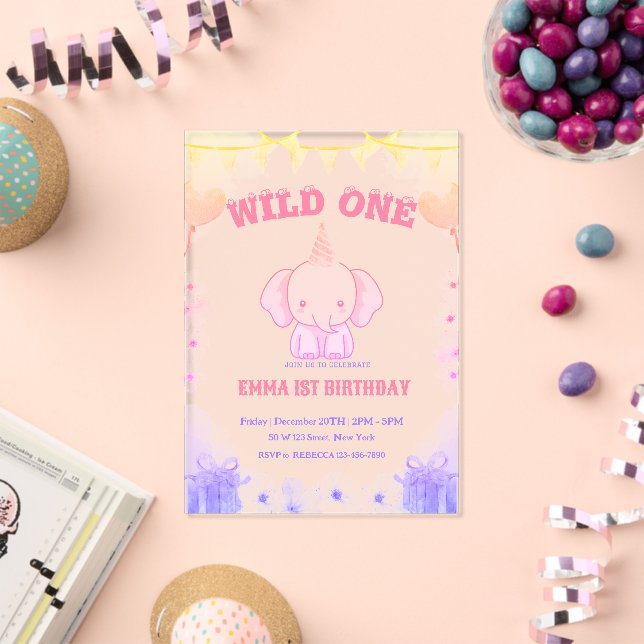 Wild One Cute Elephant 1st Birthday Invitation (Insitu (Celebration))